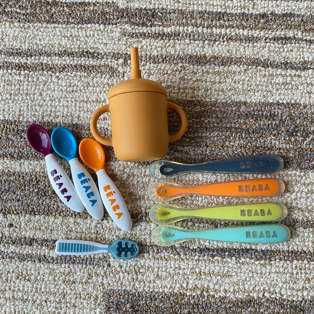 BEABA Spoon Set and Silicone Straw Cup